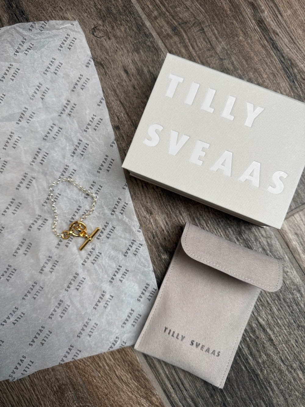 Tilly Sveaas Silver Belcher Bracelet With Gold T-Bar